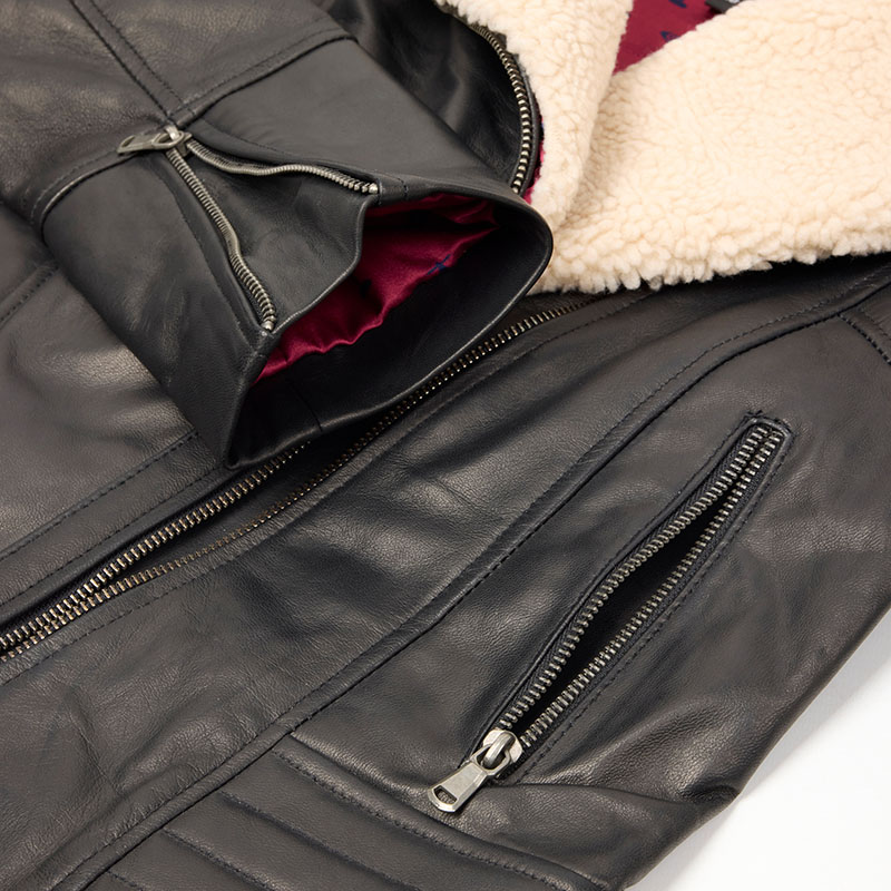 black women's leather aviator bomber jacket fleece and sleeve leather